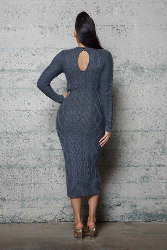 Cable Pattern Sweater Long Dresses