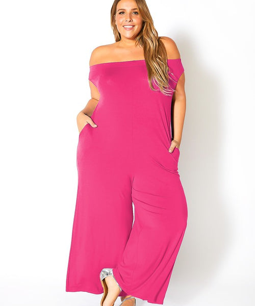 Plus Size Off Shoulder Wide Leg Jumpsuit