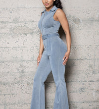 STRETCH DENIM BELLBOTTOM JUMPSUIT