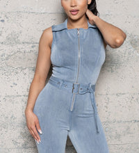 STRETCH DENIM BELLBOTTOM JUMPSUIT