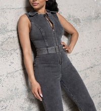 STRETCH DENIM BELLBOTTOM JUMPSUIT