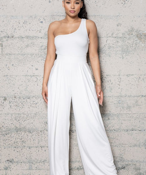 WIDE LEG , ONE SHOULDER JUMPSUIT