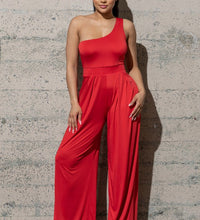 WIDE LEG , ONE SHOULDER JUMPSUIT