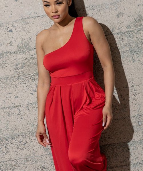 WIDE LEG , ONE SHOULDER JUMPSUIT