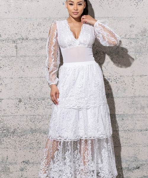TWO PIECE SEQUINS EMBROIDERED MESH SET
