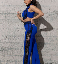 TWO PIECE KNIT CREPE SET WITH CONTRAST LACE DETAIL
