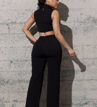 TWO PIECE KNIT CREPE SET WITH CONTRAST LACE DETAIL