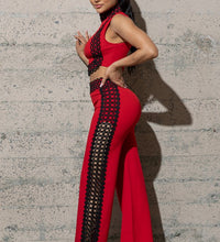 TWO PIECE KNIT CREPE SET WITH CONTRAST LACE DETAIL