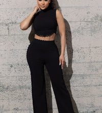 TWO PIECE KNIT CREPE SET WITH CONTRAST LACE DETAIL
