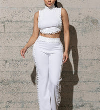 TWO PIECE KNIT CREPE SET WITH CONTRAST LACE DETAIL