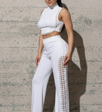 TWO PIECE KNIT CREPE SET WITH CONTRAST LACE DETAIL