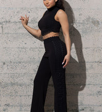 TWO PIECE KNIT CREPE SET WITH CONTRAST LACE DETAIL