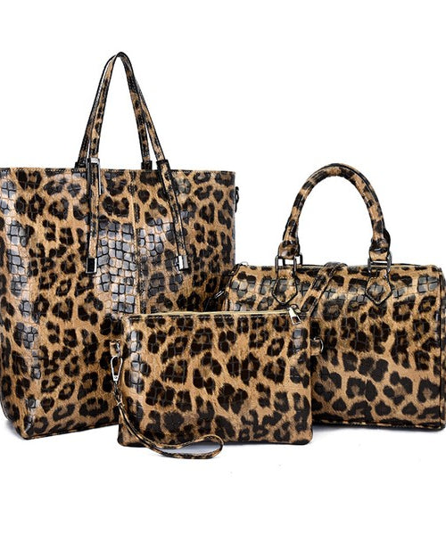 3 PC vegan leather tote set