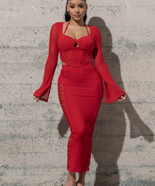 TWO PIECE MESH SET WITH TOP AND SKIRT