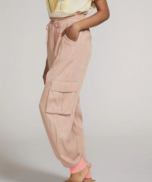 Textured satin cargo pants