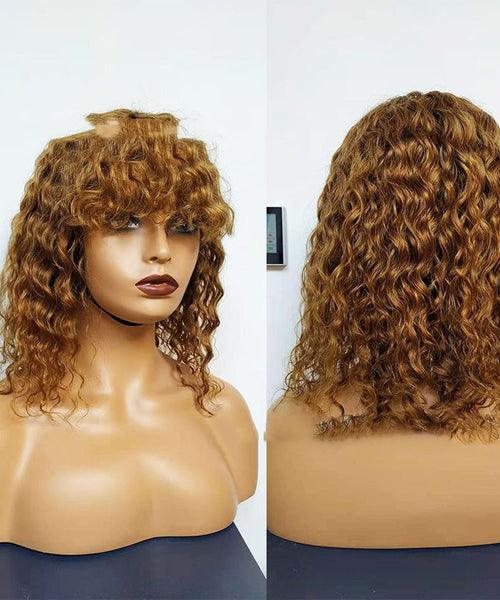 Water Wave Human Hair Wigs With Bangs